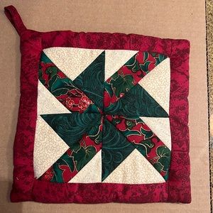Handmade holiday pot holder and 4 coasters.
